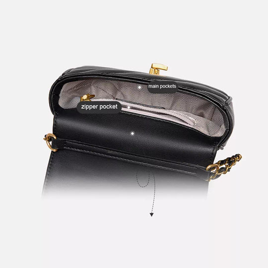 Trendy leather crossbody bag with quilted flap and chain shoulder strap