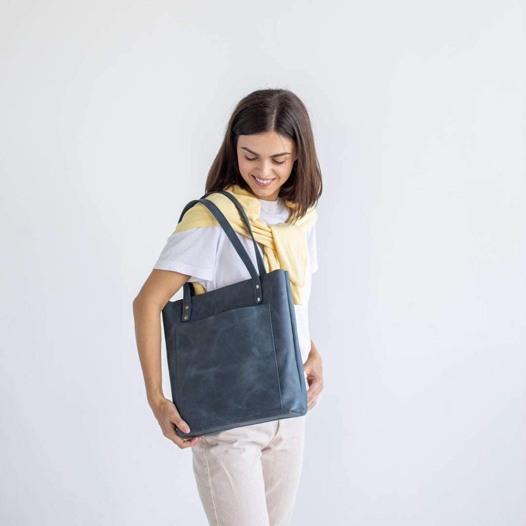 Jeans leather tote bag - Leather Purse Backpack