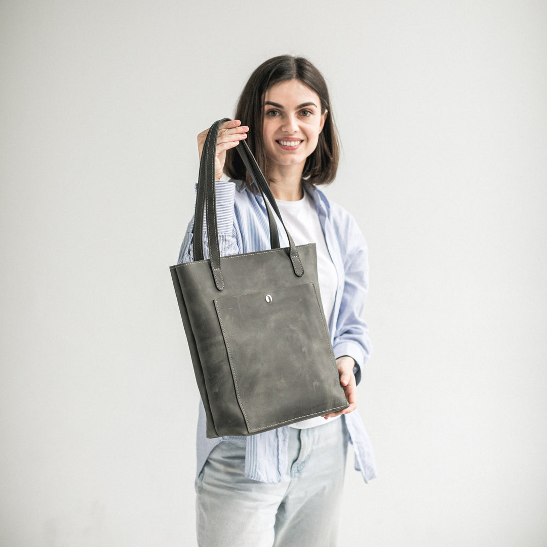 Grey leather tote bag - Leather Purse Backpack