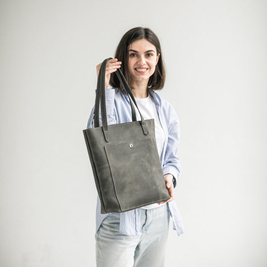 Grey leather tote bag - Leather Purse Backpack