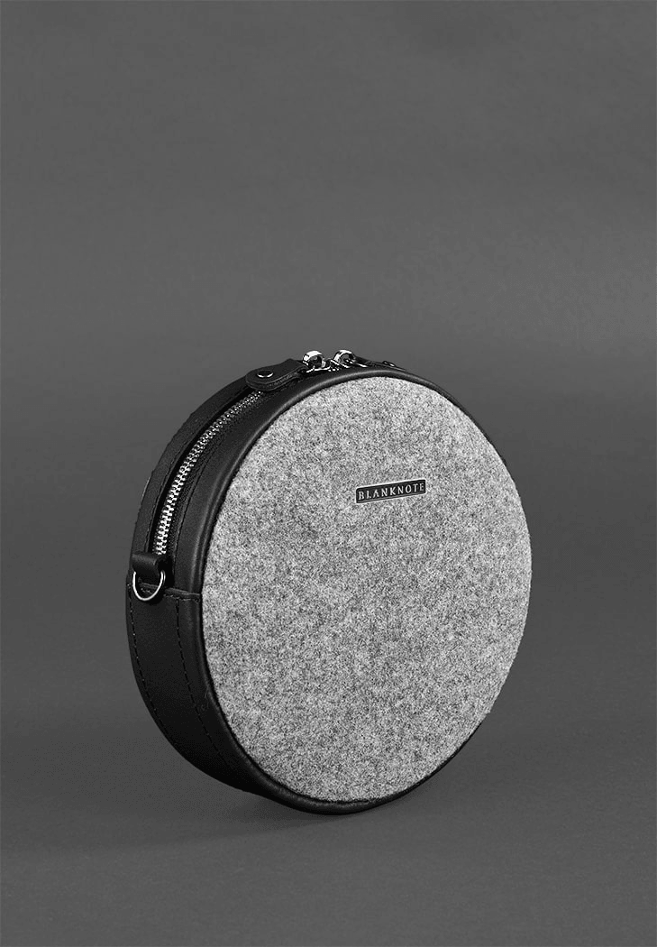 Women's Round Felt Bag with Black Leather Inserts - Leather Purse Backpack