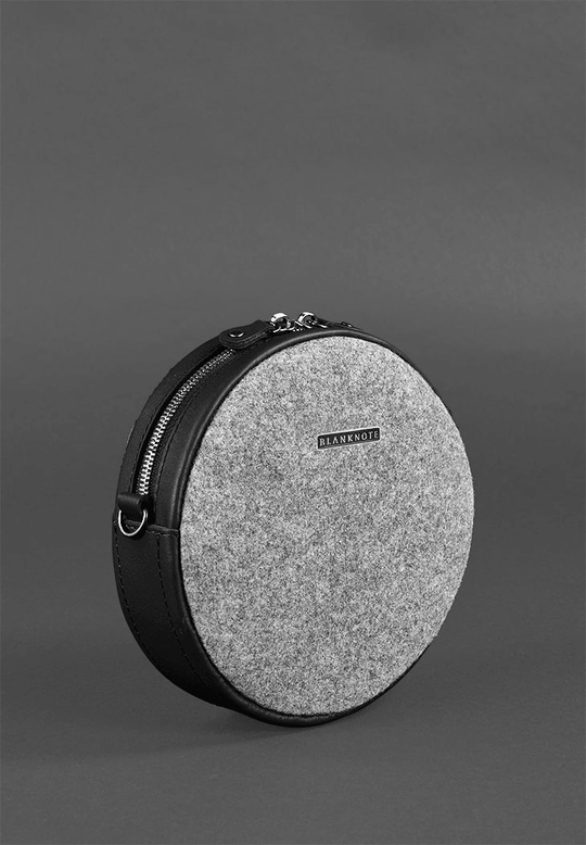 Women's Round Felt Bag with Black Leather Inserts - Leather Purse Backpack
