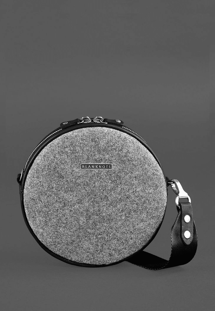 Women's Round Felt Bag with Black Leather Inserts - Leather Purse Backpack
