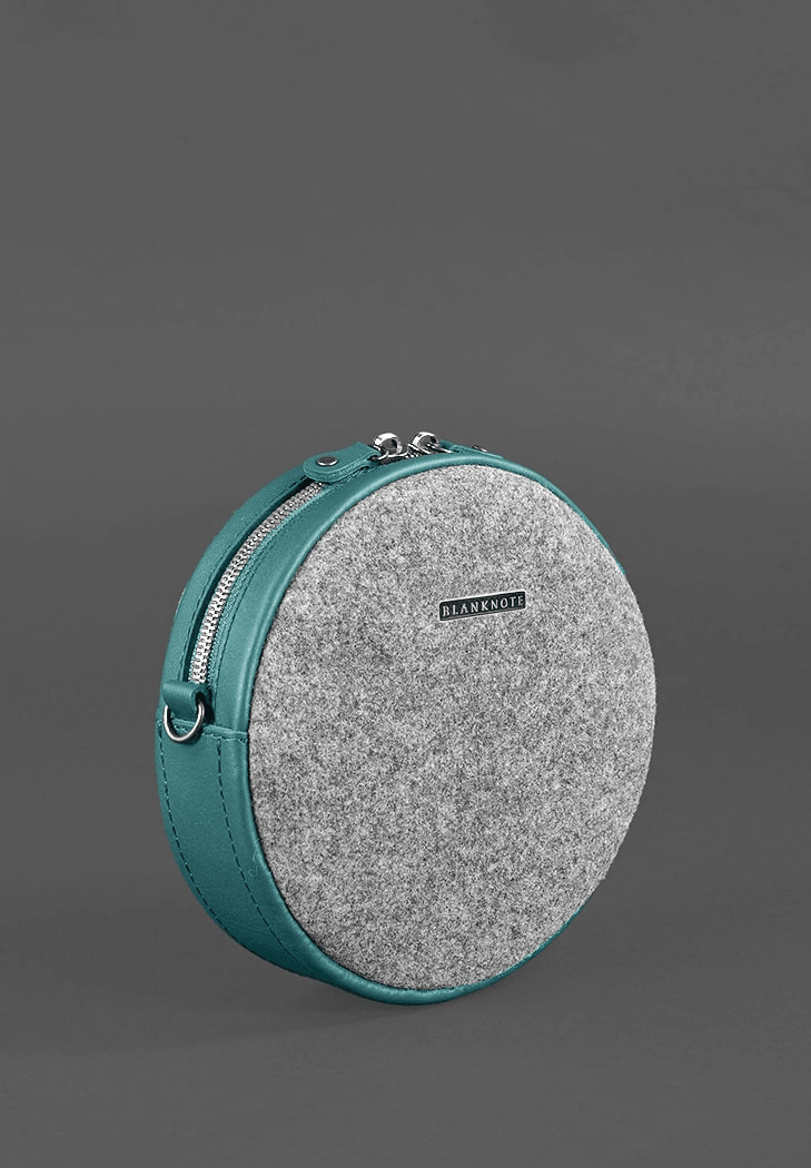 Handcrafted Women's Round Felt Bag with Leather Inserts - Leather Purse Backpack