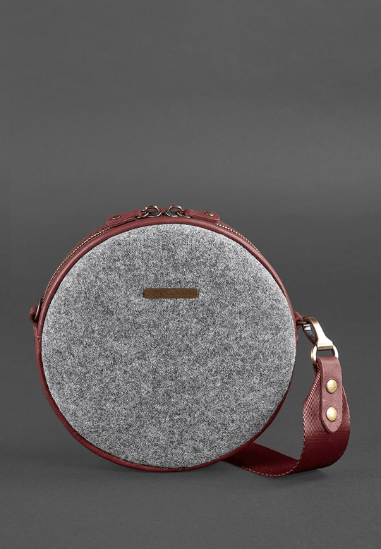 Women's Round Felt Bag with Black Leather Inserts - Leather Purse Backpack