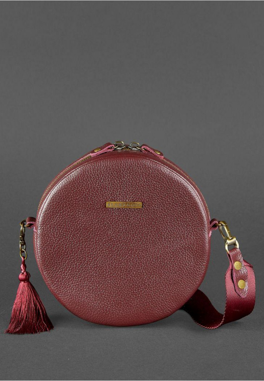 Chic Round Leather Bag for Women with Decorative Tassel - Leather Purse Backpack