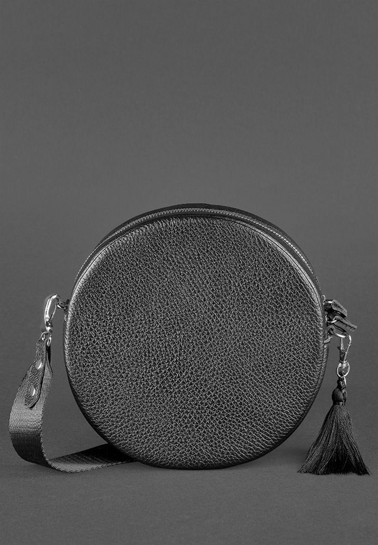 Fashionable Round Leather Bag for Women with Decorative Tassel - Leather Purse Backpack