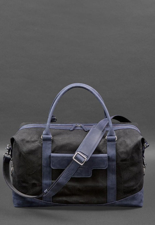 Large Travel Bag In Canvas and Natural Leather - Leather Purse Backpack