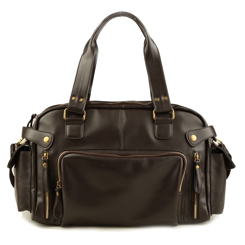 Stylish vegan leather overnight duffle bag