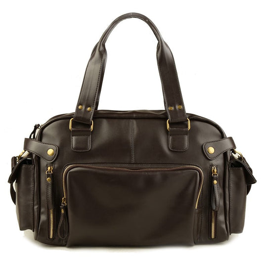 Stylish vegan leather overnight duffle bag