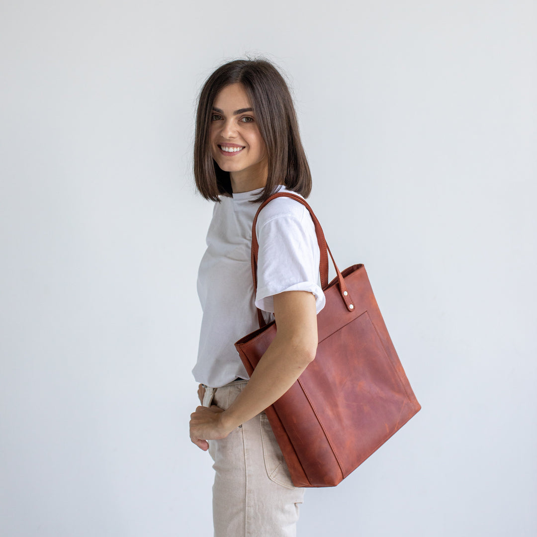 Cognac leather tote bag - Leather Purse Backpack