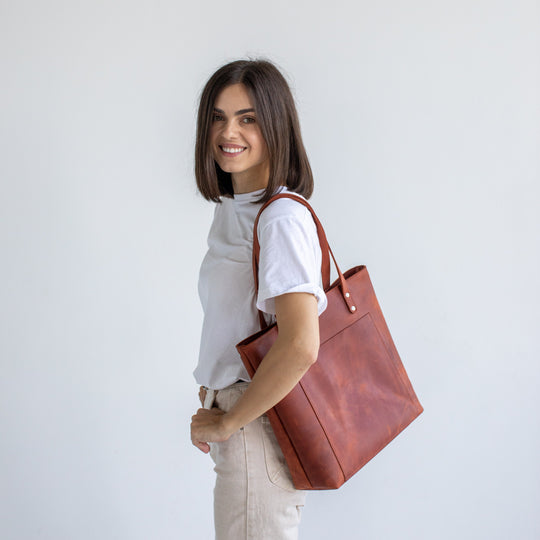 Cognac leather tote bag - Leather Purse Backpack