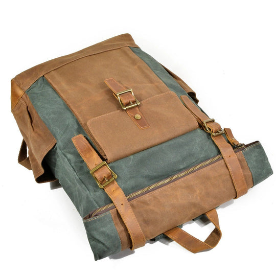 Stylish Men's Canvas Backpack with Padded Laptop Compartment - Leather Purse Backpack