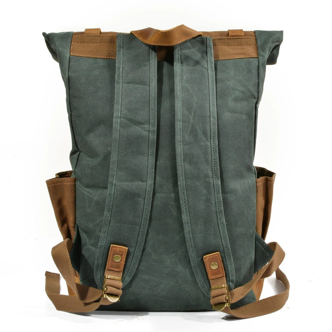 Stylish Men's Canvas Backpack with Padded Laptop Compartment - Leather Purse Backpack