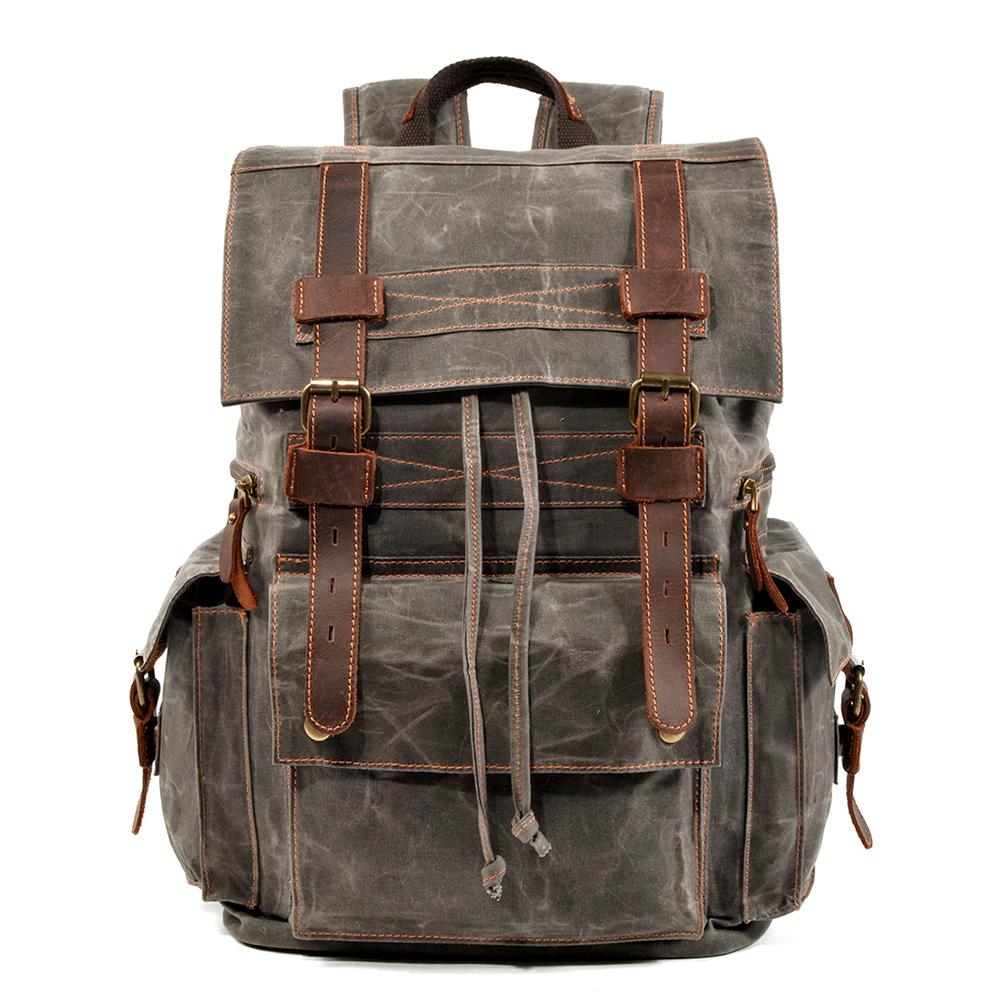 Leather Purse Backpack Versatile Canvas Drawstring Rucksack Durable for Everyday Use Army Grey