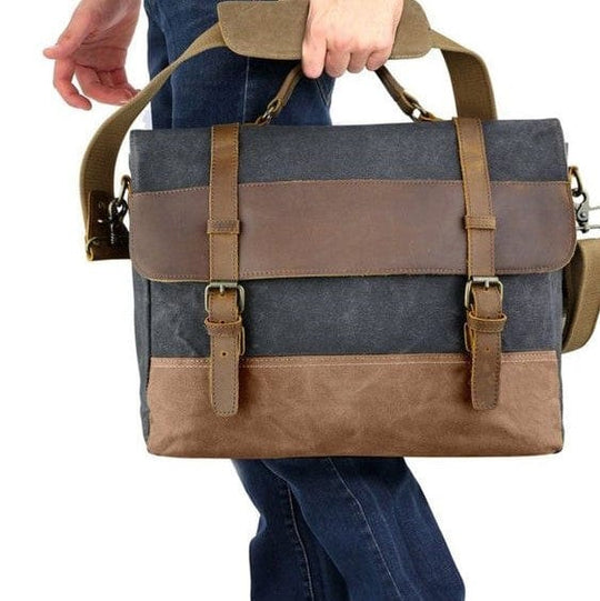 Retro-inspired waxed canvas crossbody messenger bag
