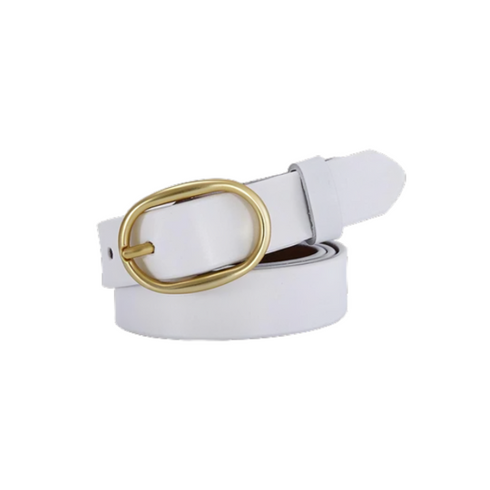 Smooth Leather Belt With Gold Oval Buckle For Women, Fiona Model - Leather Purse Backpack