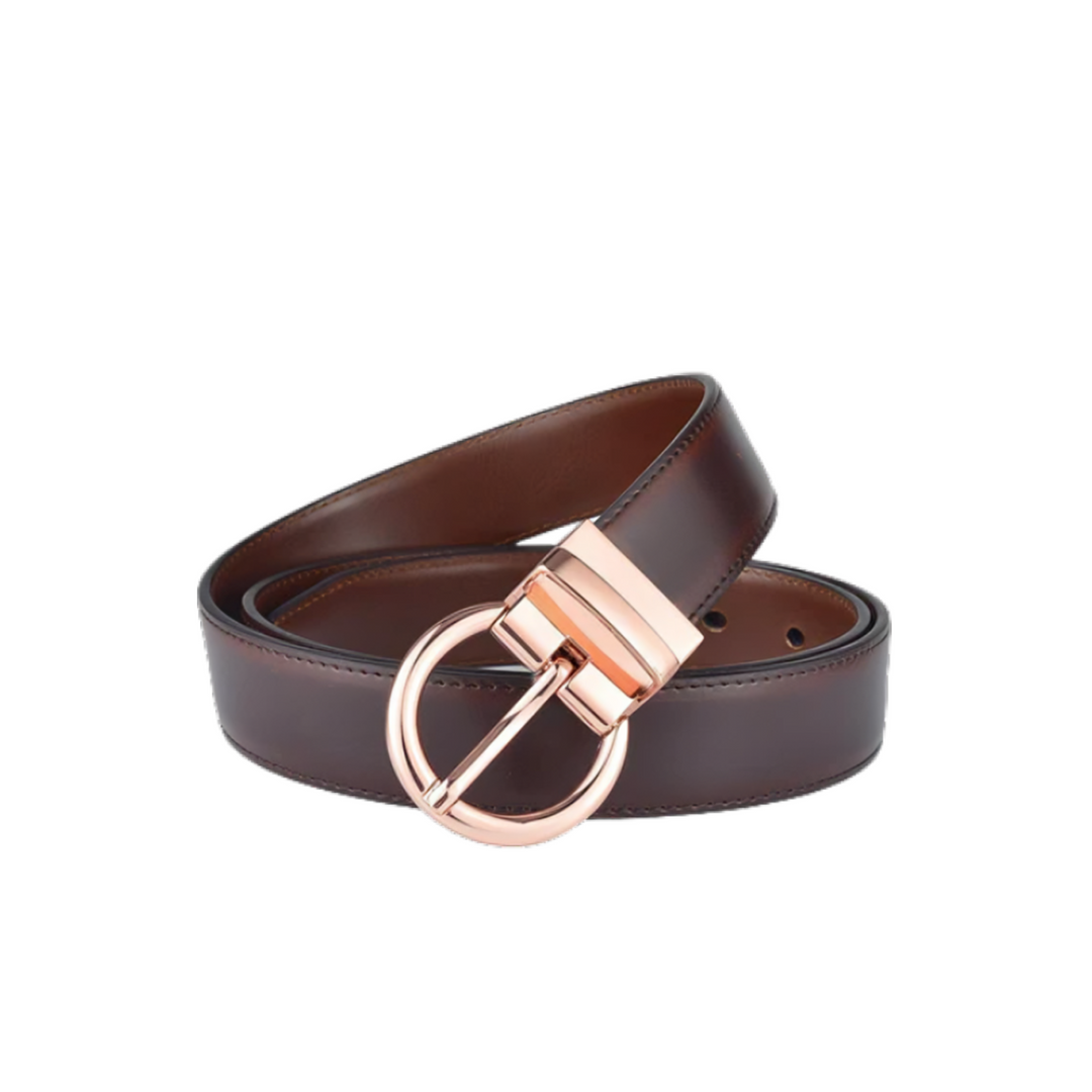 Reversible 2 in 1 Leather Belt, Rose Gold Buckle, Chloé Model - Leather Purse Backpack