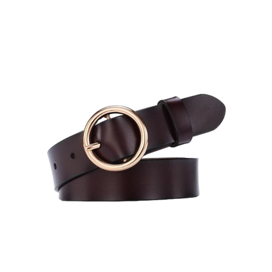 Leather Belt With Round Buckle For Women, Khatia Model - Leather Purse Backpack