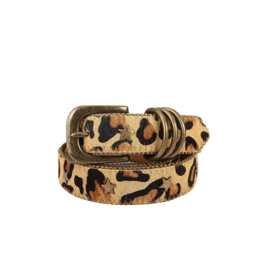 Leopard Print Belt and Star Rivets For Women, Nahuel Model - Leather Purse Backpack