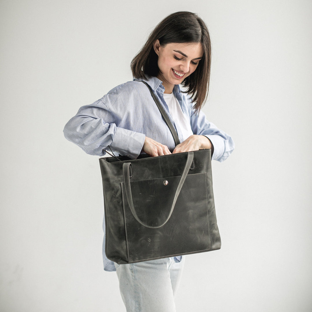 Grey leather tote bag - Leather Purse Backpack