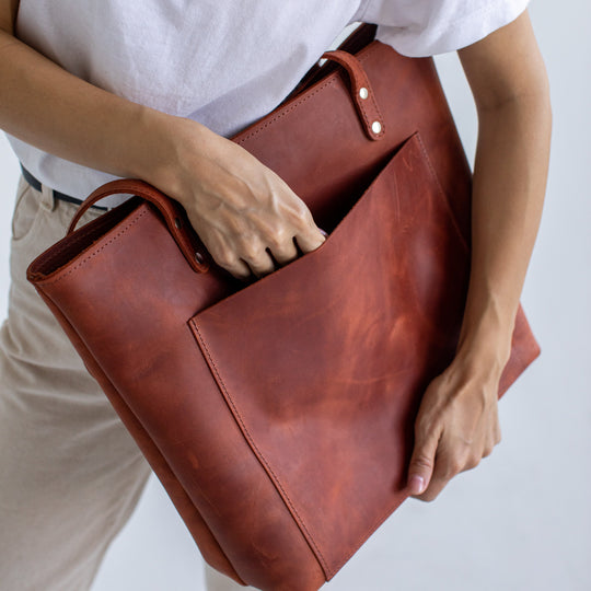 Cognac leather tote bag - Leather Purse Backpack