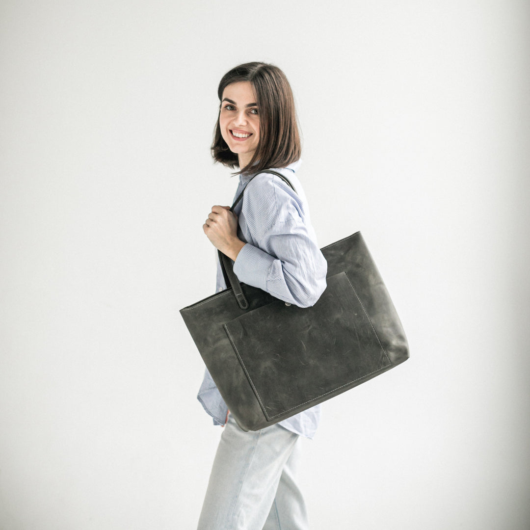 Grey leather tote bag - Leather Purse Backpack