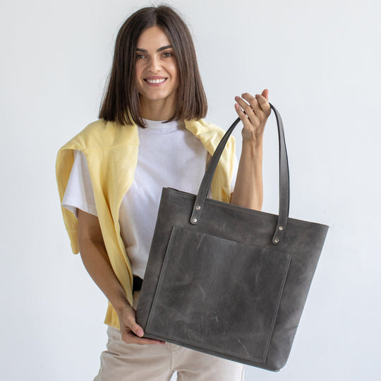 Grey leather tote bag - Leather Purse Backpack