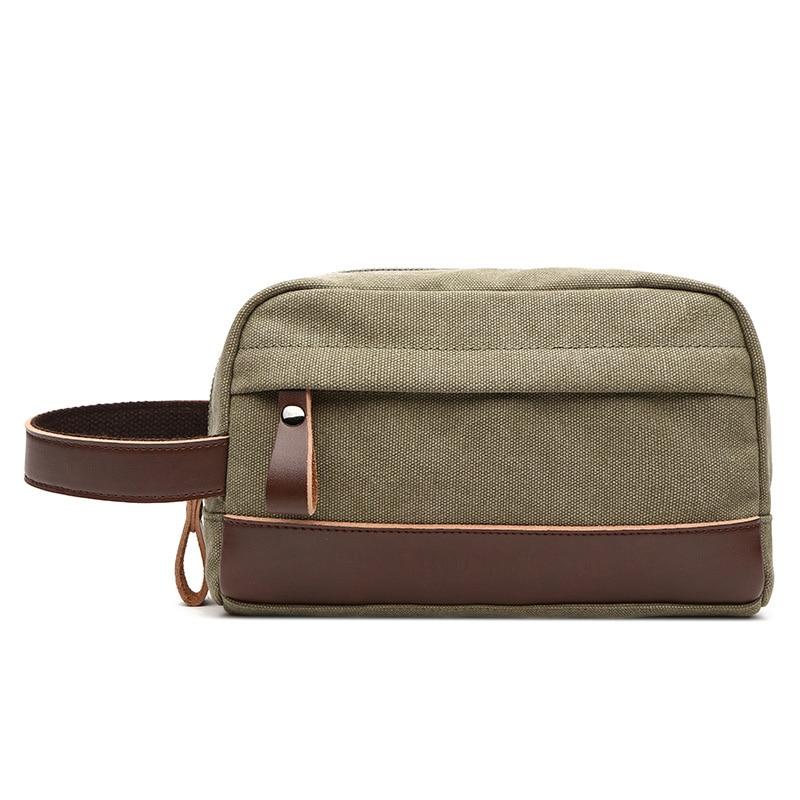 Travel-friendly canvas and leather grooming kit