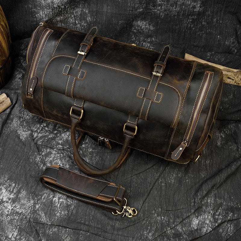 Fashionable brown leather crossbody bag for travel