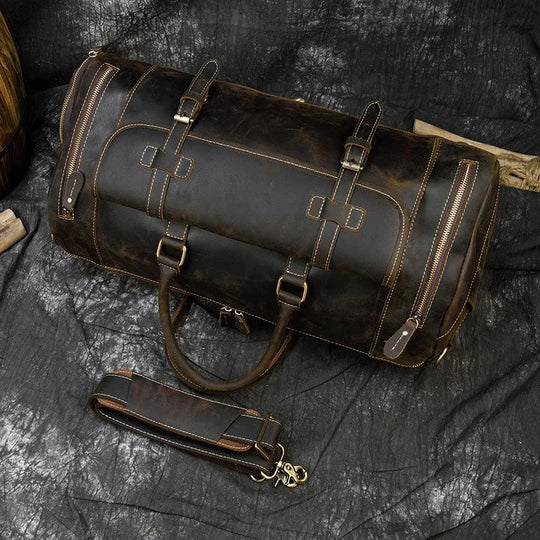 Fashionable brown leather crossbody bag for travel