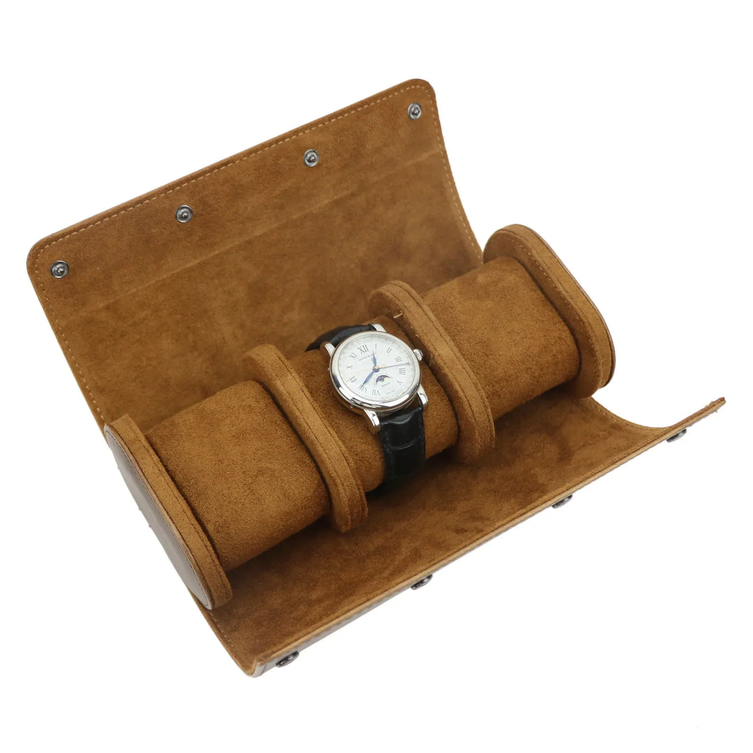 Elegant Brown Watch Case for 3 Watches - Leather Purse Backpack