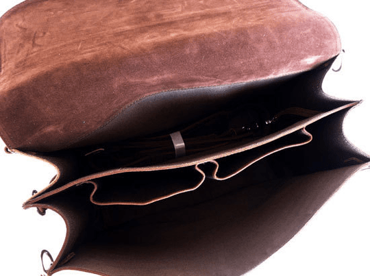 High-end vintage-style leather messenger bag with quality features