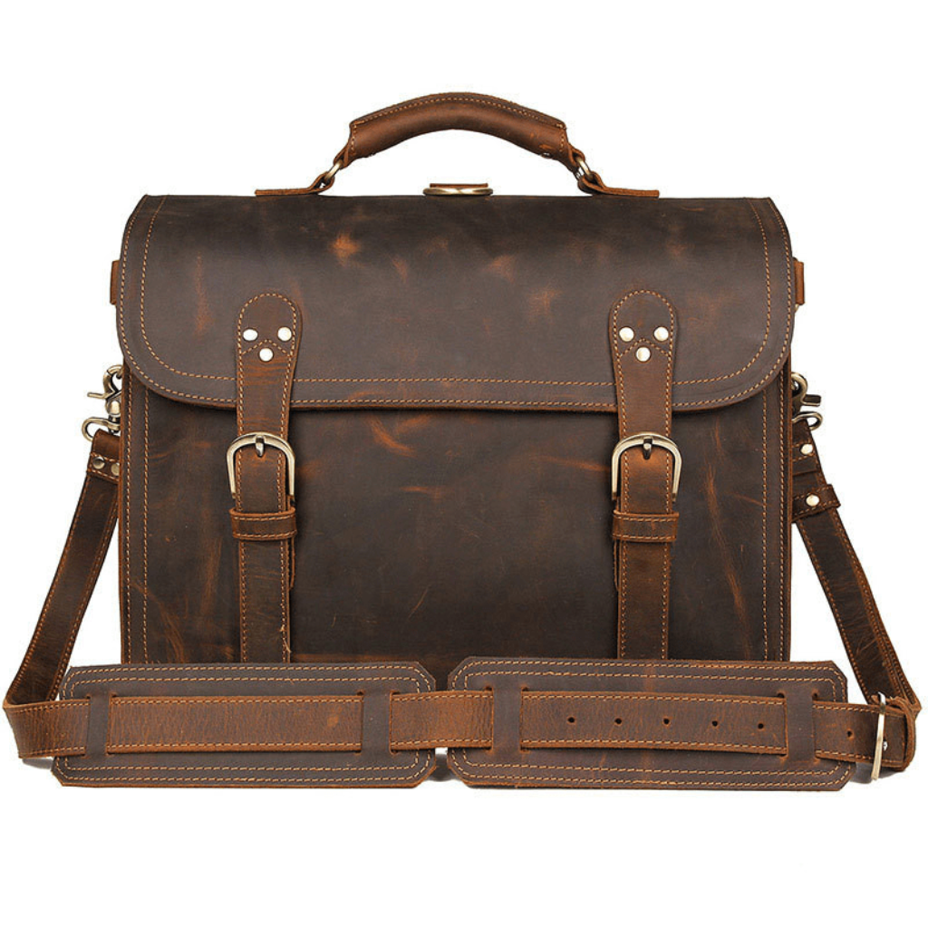 Chic and distinctive brown leather messenger purse with a vintage touch