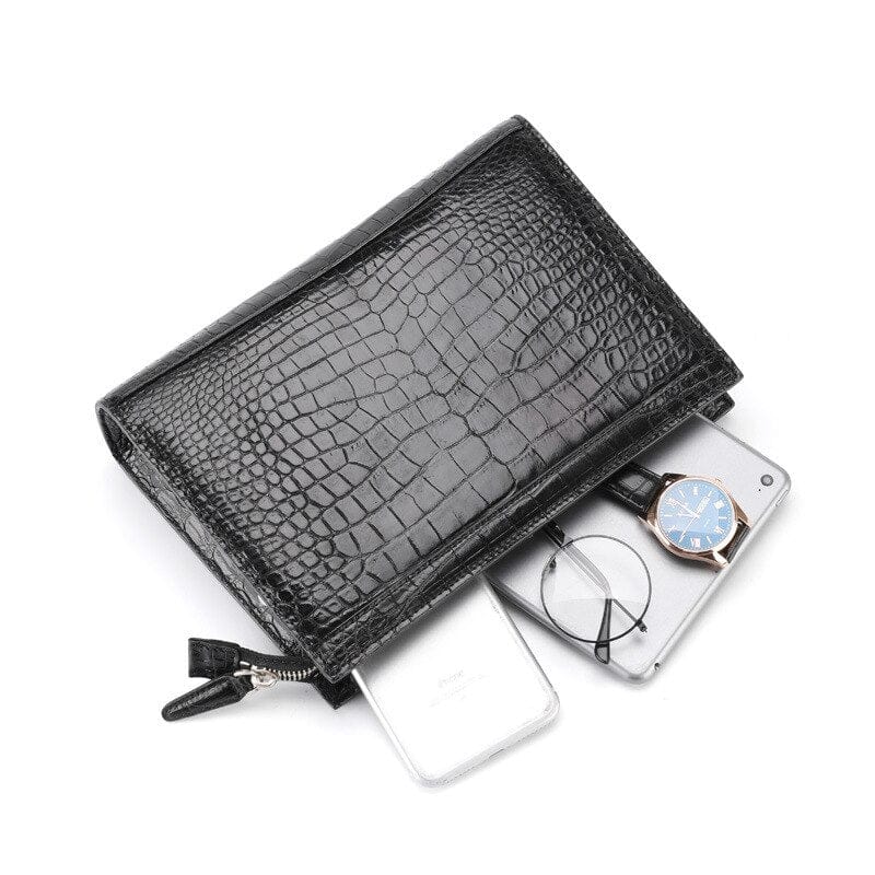 Men's Genuine Crocodile Leather Pouch – Classic Design - Leather Purse Backpack