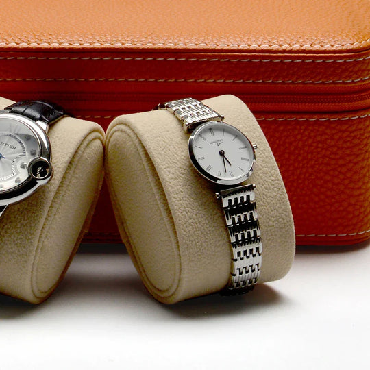 Designer Orange Leather Watch Case - 2 Slots - Leather Purse Backpack