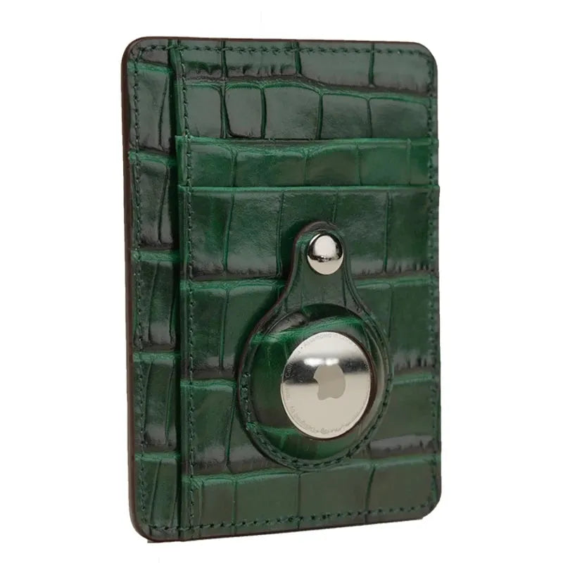 Custom Engraving Italian Cow Leather AirTag Card Holder Wallet - Leather Purse Backpack