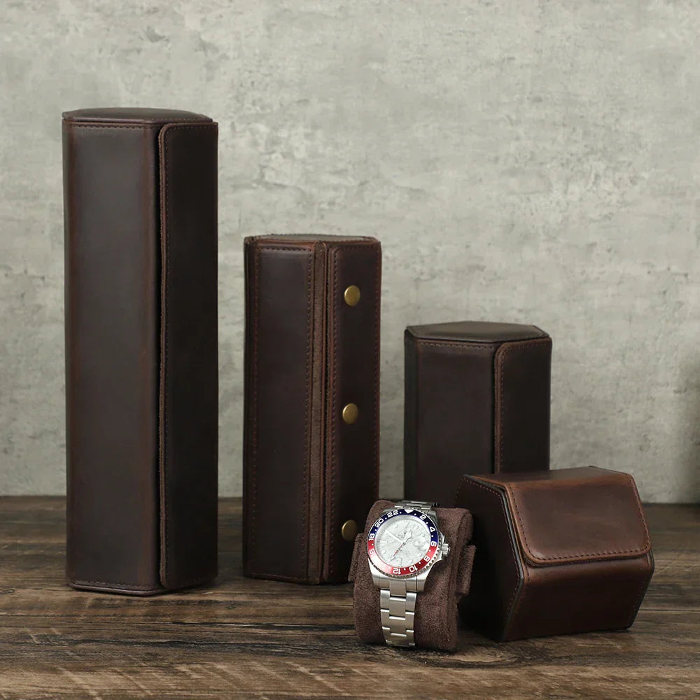 Exclusive Design Vintage Leather Watch Case - 3 Slots - Leather Purse Backpack