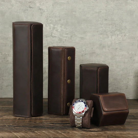 Exclusive Design Vintage Leather Watch Case - 3 Slots - Leather Purse Backpack