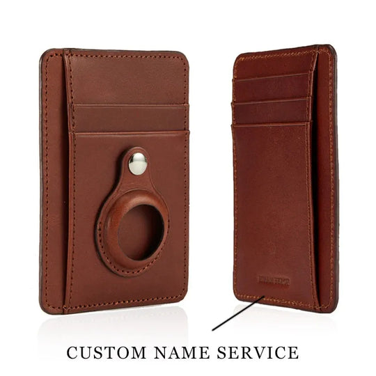 Custom Name Italian Vegetable Tanned Leather AirTag Wallet - Leather Purse Backpack
