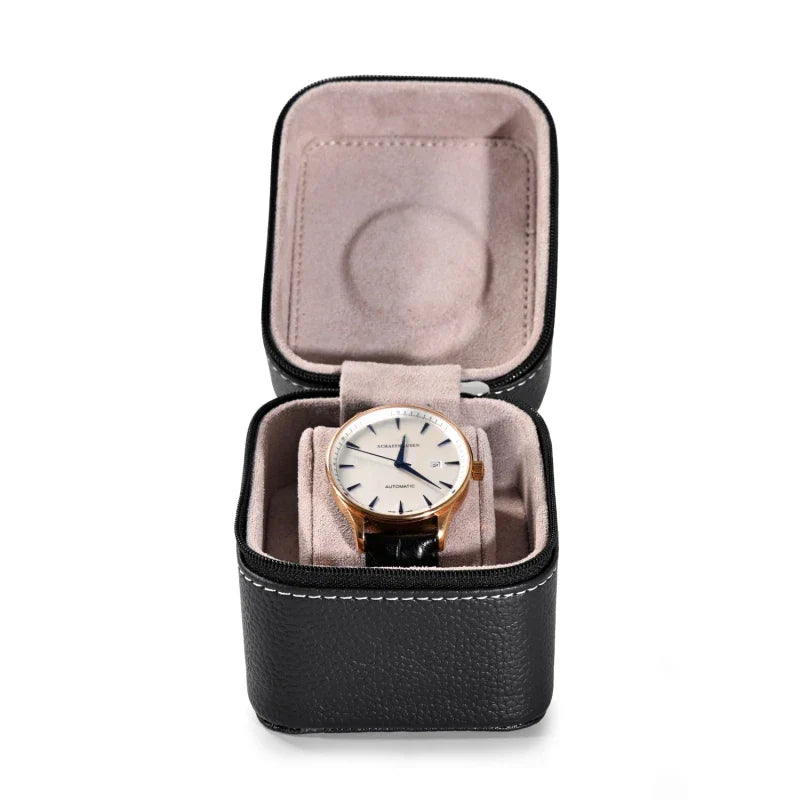 Classic Design Black Leather Watch Case - 1 Slot - Leather Purse Backpack
