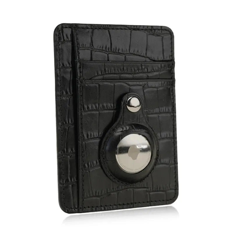 Custom Engraving Italian Cow Leather AirTag Card Holder Wallet - Leather Purse Backpack