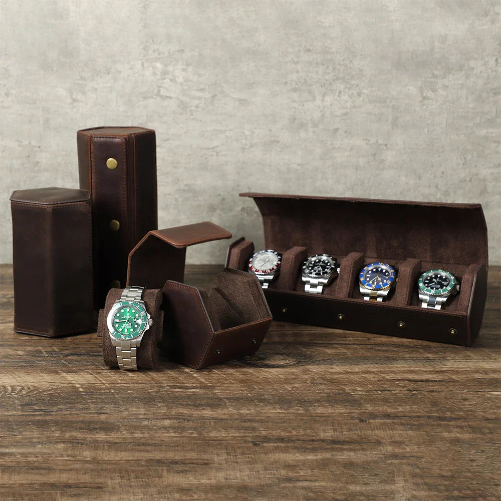 Exclusive Design Vintage Leather Watch Case - 3 Slots - Leather Purse Backpack