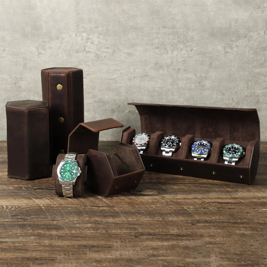 Exclusive Design Vintage Leather Watch Case - 3 Slots - Leather Purse Backpack
