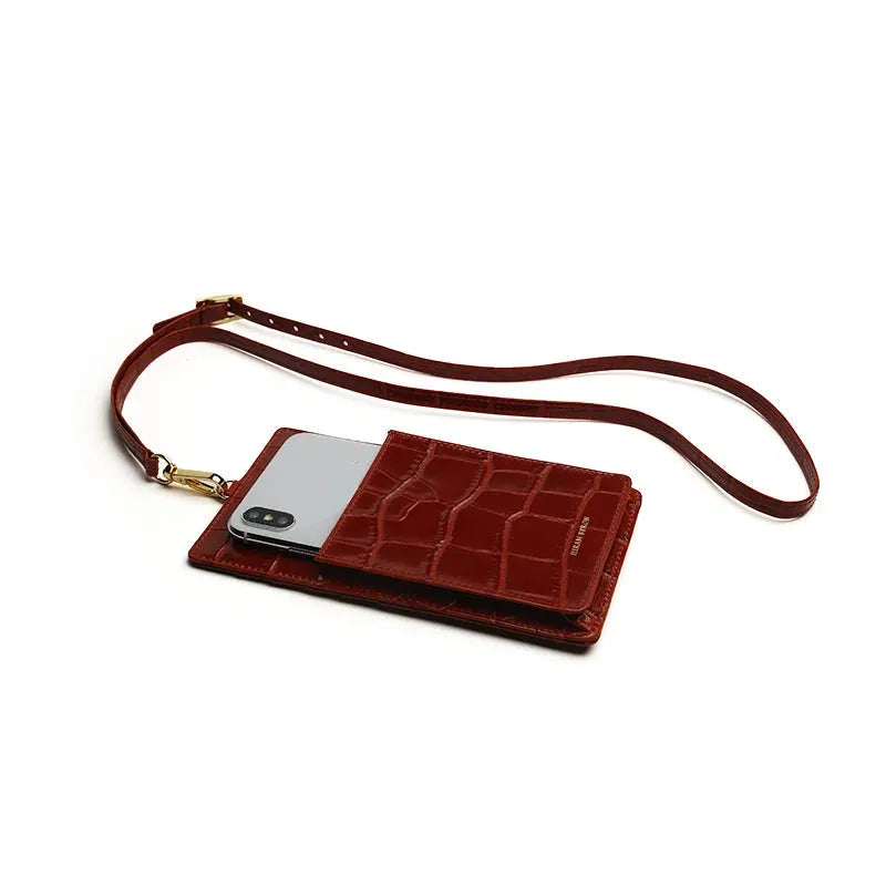 Luxury Croco Mobile Phone Bag, Purse & Wallet with Lanyard - Leather Purse Backpack