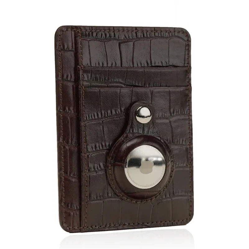 Custom Engraving Italian Cow Leather AirTag Card Holder Wallet - Leather Purse Backpack