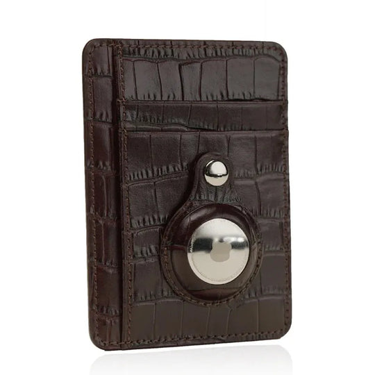 Custom Engraving Italian Cow Leather AirTag Card Holder Wallet - Leather Purse Backpack