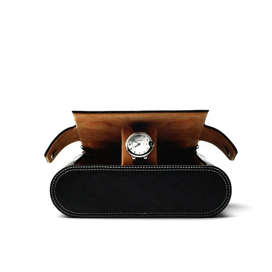 Leather Watch Case Black and Coffee Brown - Leather Purse Backpack