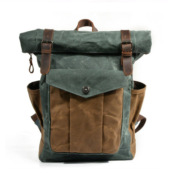 Functional Waxed Canvas Roll Top Backpack for All Occasions - Leather Purse Backpack