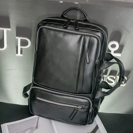 Chic and comfortable black leather backpack for men